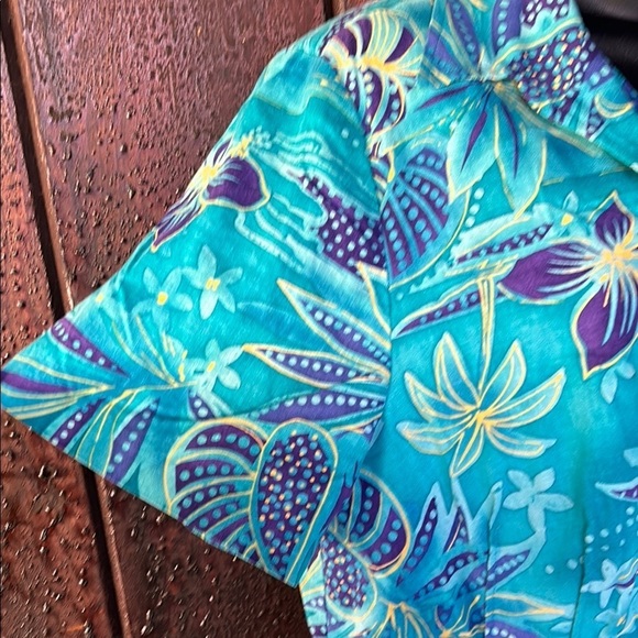 Vintage 90s Linen Tropical Hawaiian Floral Short Sleeve Button Down Shirt Sz 14 - Picture 3 of 9